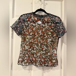 Nike Women's Floral Mesh Top - Black, Red, Blue